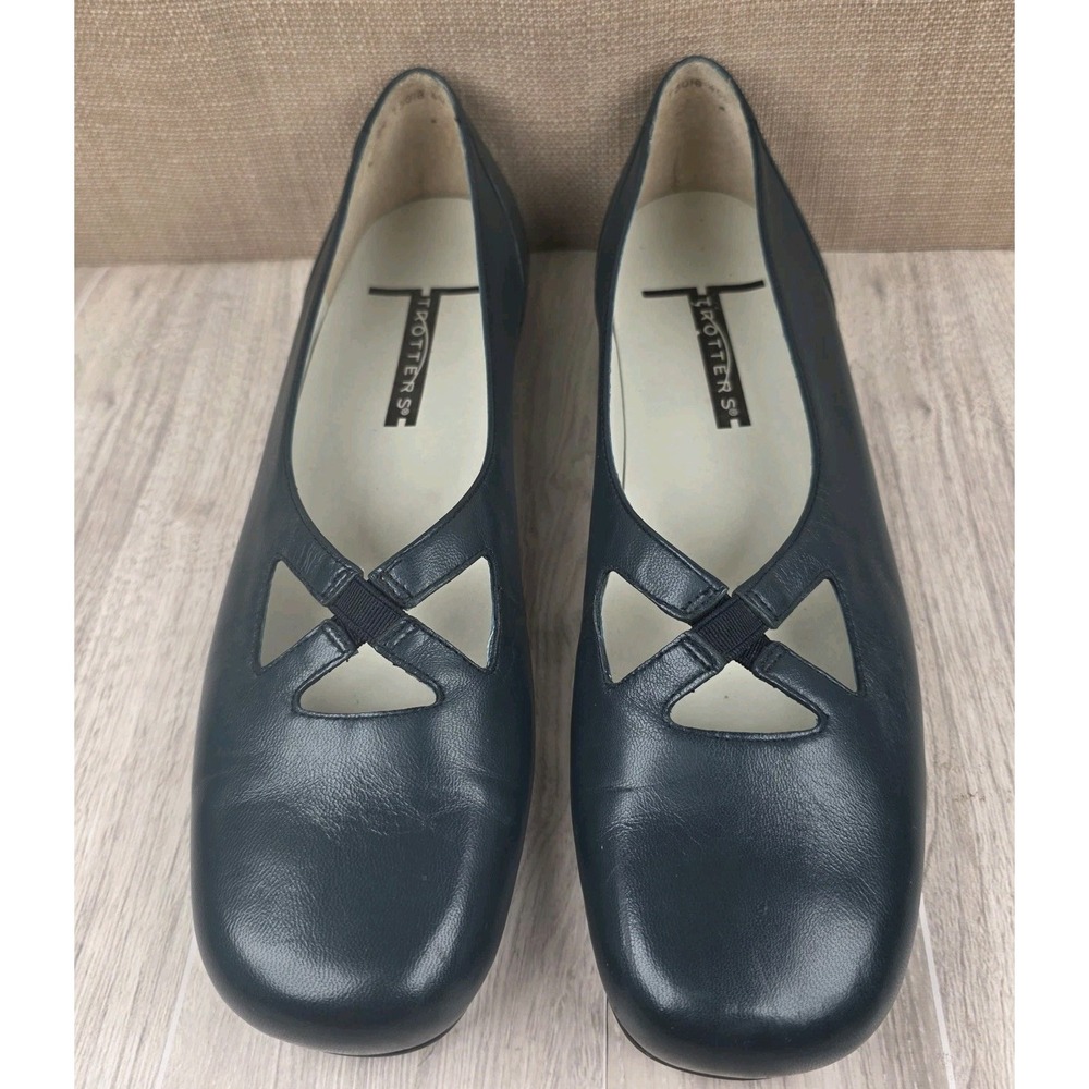 Trotters Navy Blue Criss Cross Leather Mary Jane Slip On Flats Shoes Womens 9N‎